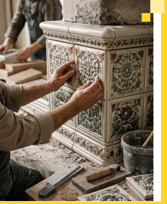 Изразцовые камины под ключ в Махачкале: проект и монтаж