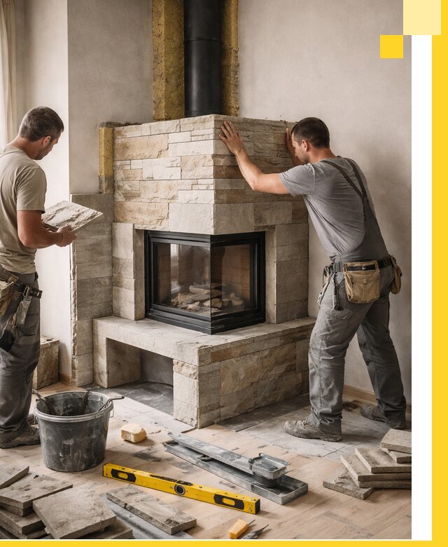 Угловые камины под ключ проект, монтаж и отделка в Махачкале