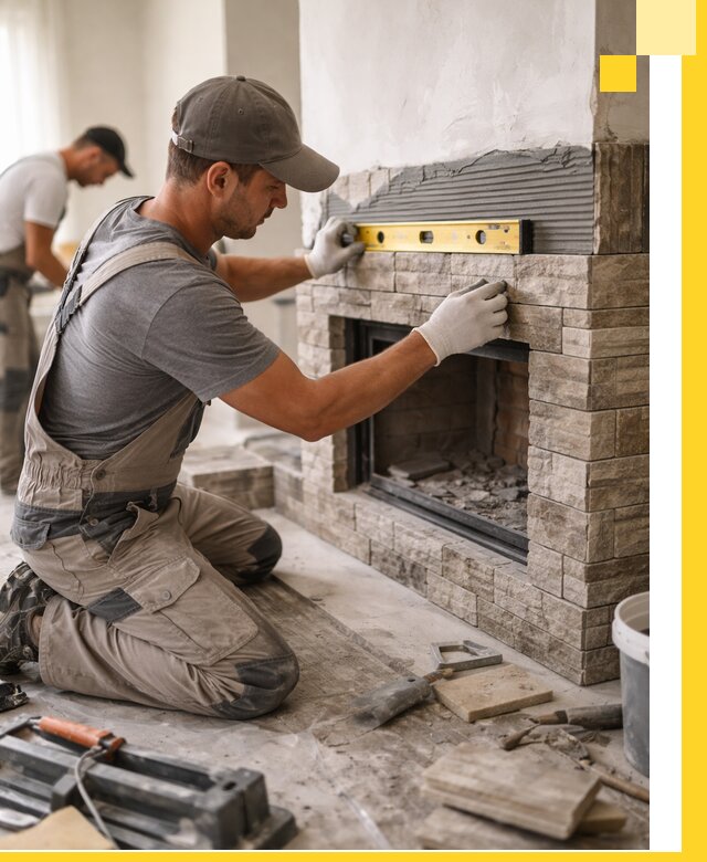 Облицовка каминов в Махачкале, монтаж и отделка натуральным камнем