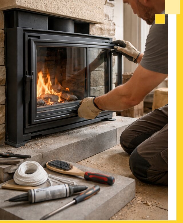 Производство, монтаж и доставка каминов со стеклом в Махачкале