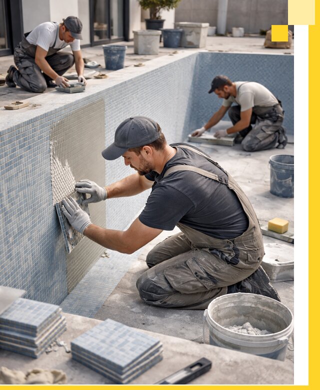 Облицовка бассейнов в Махачкале плитка мозаика гидроизоляция