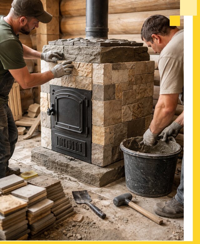 Облицовка банной печи под ключ в Махачкале: камень и плитка