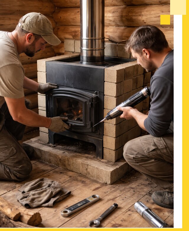 Монтаж и установка печи в бане под ключ с гарантией в Махачкале