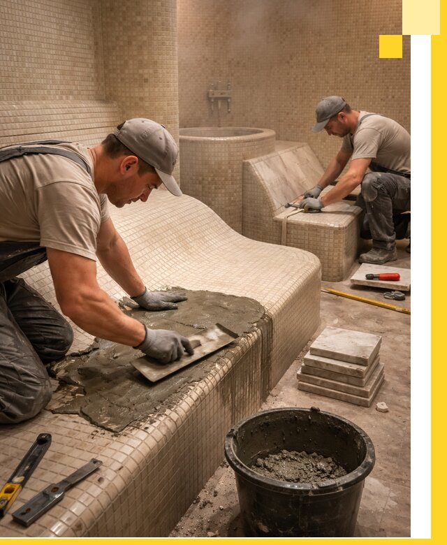 Лежаки для хамама под ключ в Махачкале, проект и монтаж