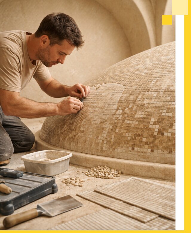 Профессиональная укладка мозаики для хамама под ключ в Махачкале